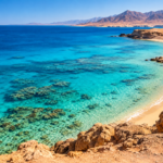 AI-generated illustration of turquoise Red Sea water and a sandy Egyptian coast